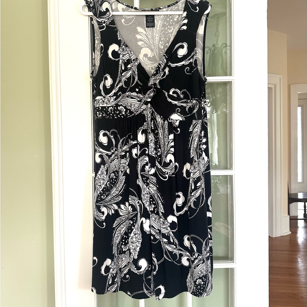 Style & Co. Black and White Paisley Sleeveless Dress, XL, EUC